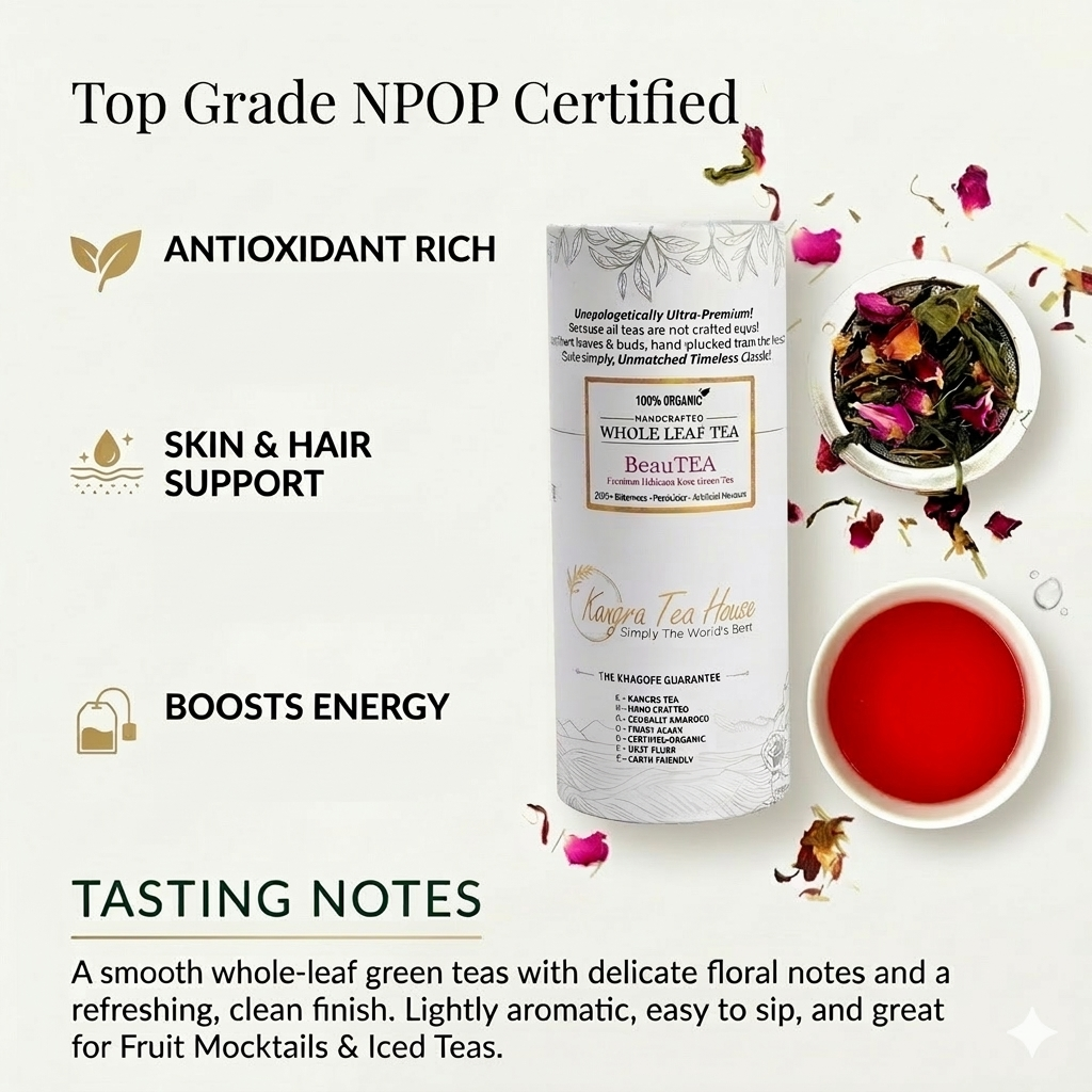 Organic First Flush Hibiscus Rose Whole Leaf Green Tea - Youthful & Glowing Skin | Good for Digestion | Supports Heart Health