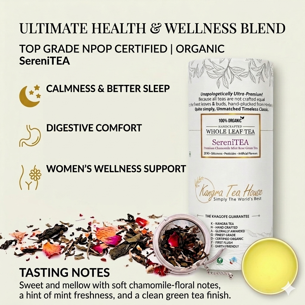 Premium Organic Kangra Chamomile Mint & Tulsi Green Tea - KTH SereniTEA & DiviniTEA Combo