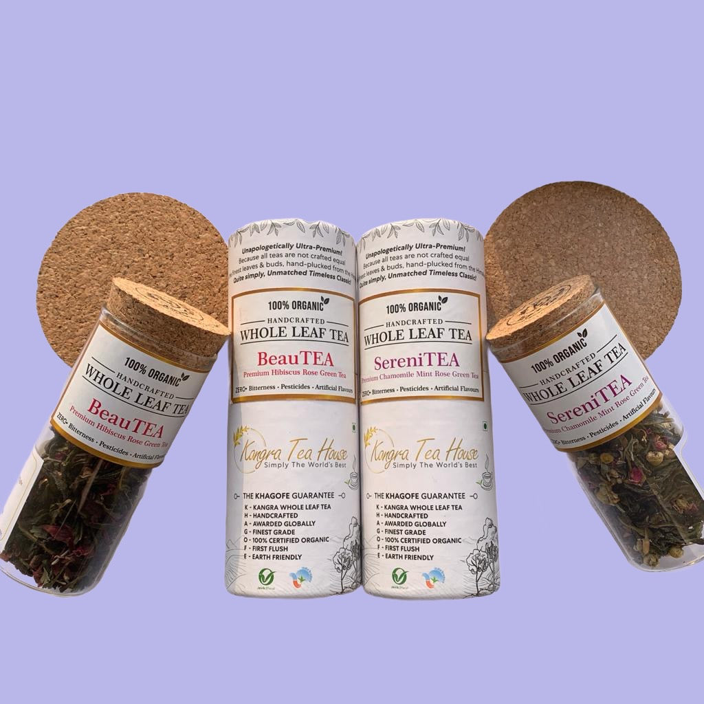Premium Organic Chamomile Mint & Hibiscus Rose Whole Leaf Green Tea - KTH SereniTEA & BeauTEA Combo