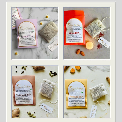 Organic Kangra tea assortment collage – 8 signature flavours – DiversiTEA – Kangra Tea House