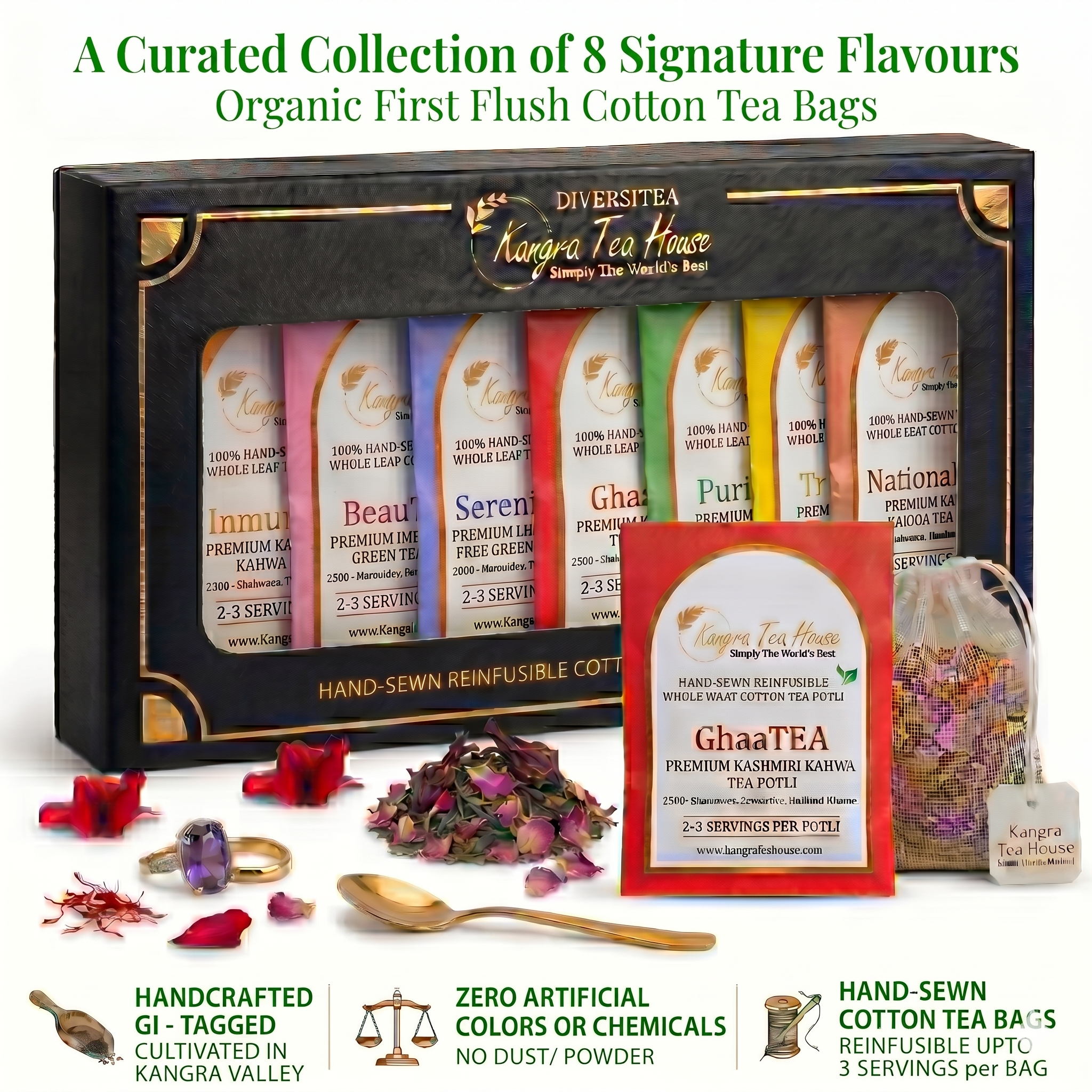 Organic Kangra tea gift set assortment box – 8 signature flavours – Kangra Tea House