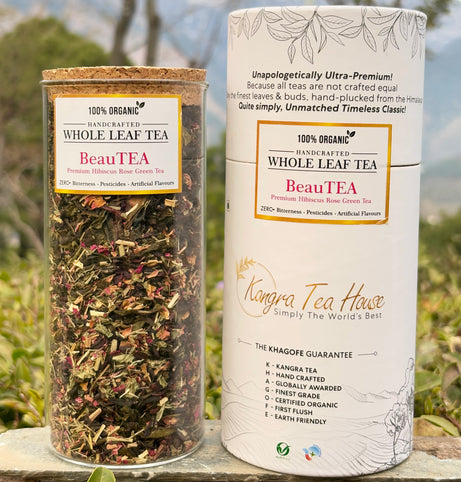 Organic First Flush Hibiscus Rose Whole Leaf Green Tea - Youthful & Glowing Skin | Good for Digestion | Supports Heart Health