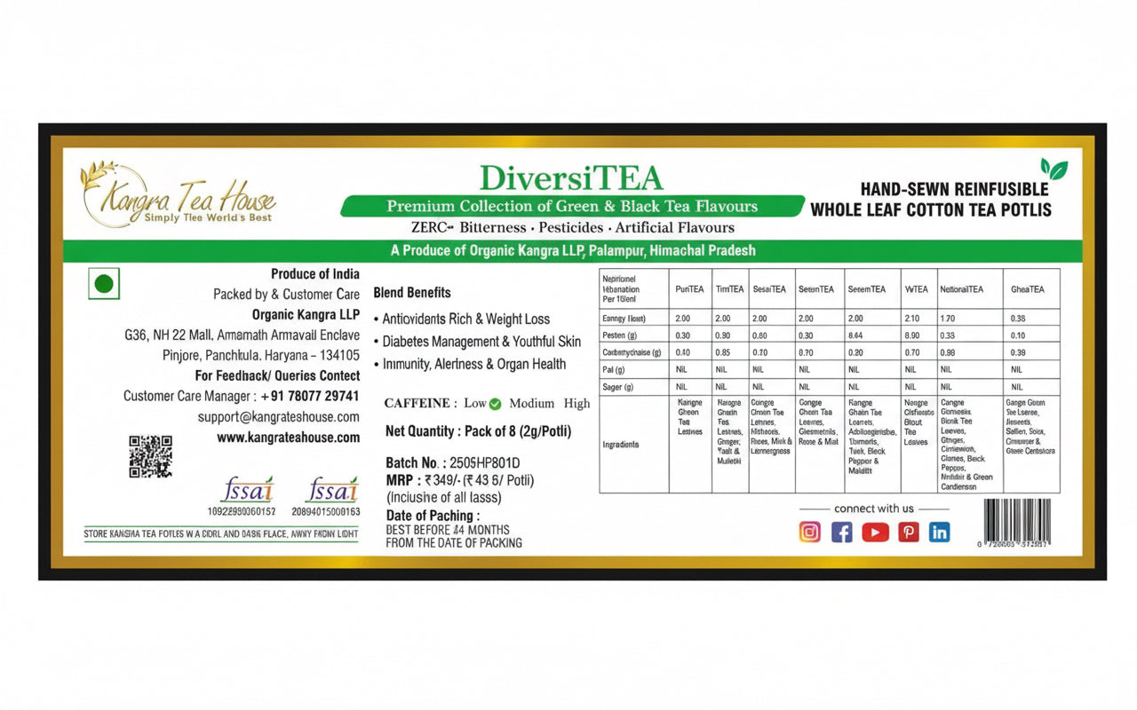 Organic Handcrafted Tea Assortment  - A Curated Collection of 8  Signature Flavours - KTH DiversiTEA | Pack of 8