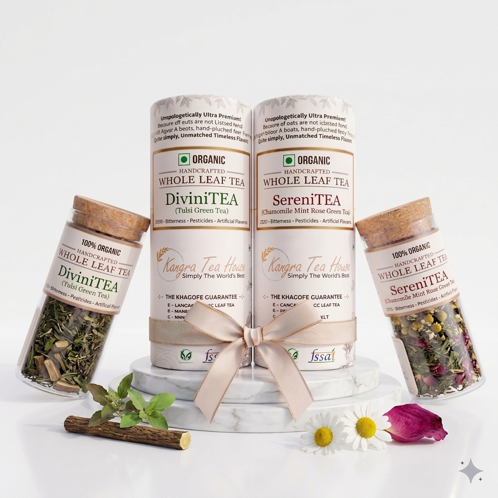 Premium Organic Kangra Chamomile Mint & Tulsi Green Tea - KTH SereniTEA & DiviniTEA Combo