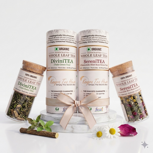 Chamomile mint rose whole leaf green tea – sleep tea & Tulsi Green Tea combo pack – Kangra Tea House