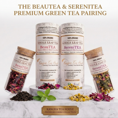 Premium Organic Chamomile Mint & Hibiscus Rose Whole Leaf Green Tea - KTH SereniTEA & BeauTEA Combo