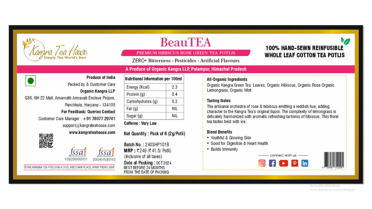 Organic hibiscus rose green tea potli bag pack of 6 – BeauTEA – Kangra Tea House