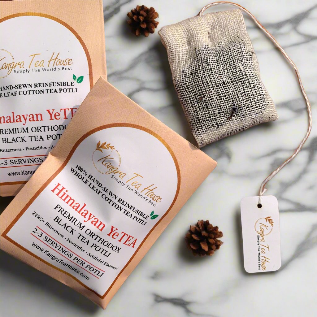 Black Tea 0% Bitterness  100% Hand-Sewn Premium Cotton Tea Bags (YeTEA Pack of 6 Reinfusible Potlis)