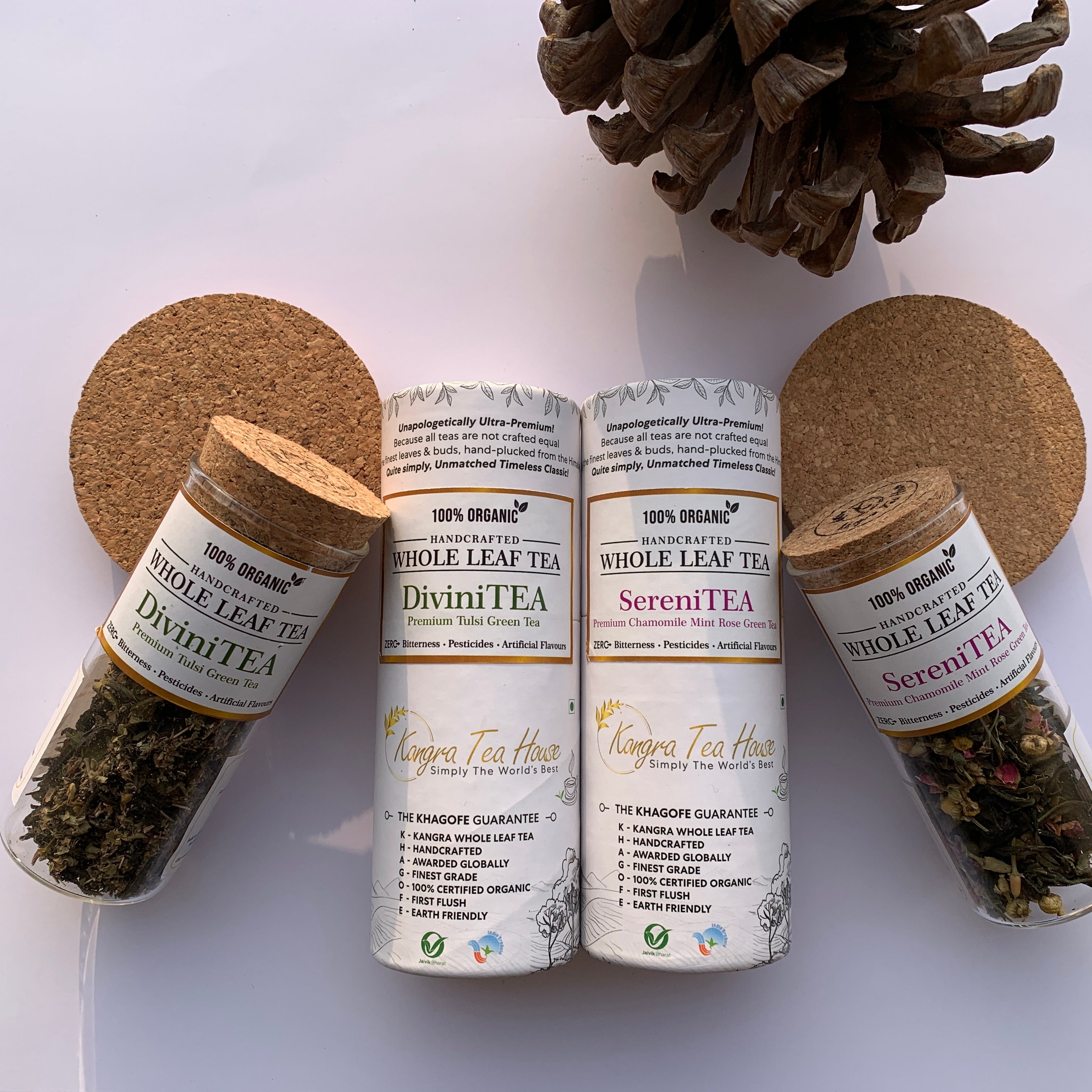 Premium Organic Kangra Chamomile Mint & Tulsi Green Tea - KTH SereniTEA & DiviniTEA Combo