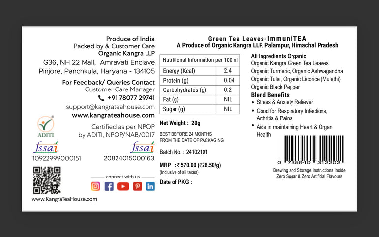 ImmuniTEA organic green tea pack – turmeric ashwagandha – Kangra Tea House
