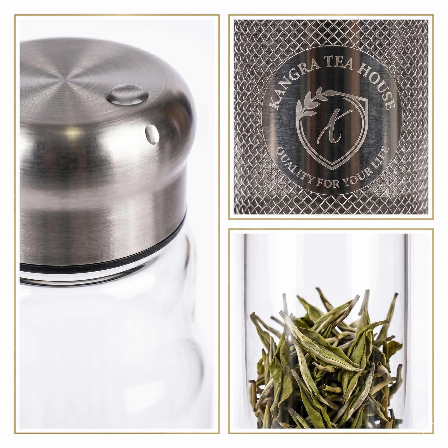 Kangra Tea House Glass Tea Infuser Bottle | Premium Borosilicate Glass Tea Maker with Stainless Steel Filter | Loose Leaf Tea Infuser Flask | Leakproof, Travel Friendly | 550ml