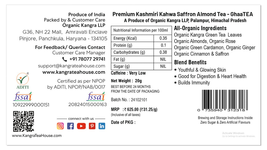 GhaaTEA artisanal Kashmiri kahwa loose leaf tea with saffron and almonds – Kangra Tea House
