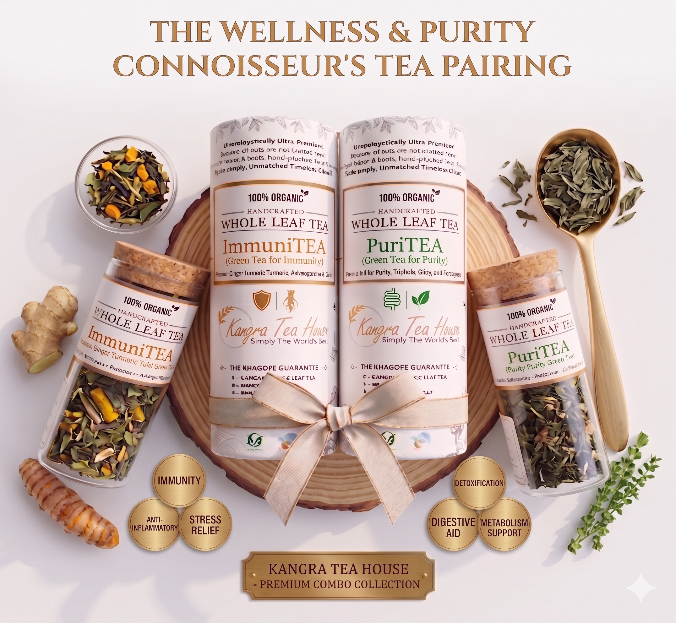 PuriTEA and ImmuniTEA organic green tea combo pack – turmeric ashwagandha – Kangra Tea House