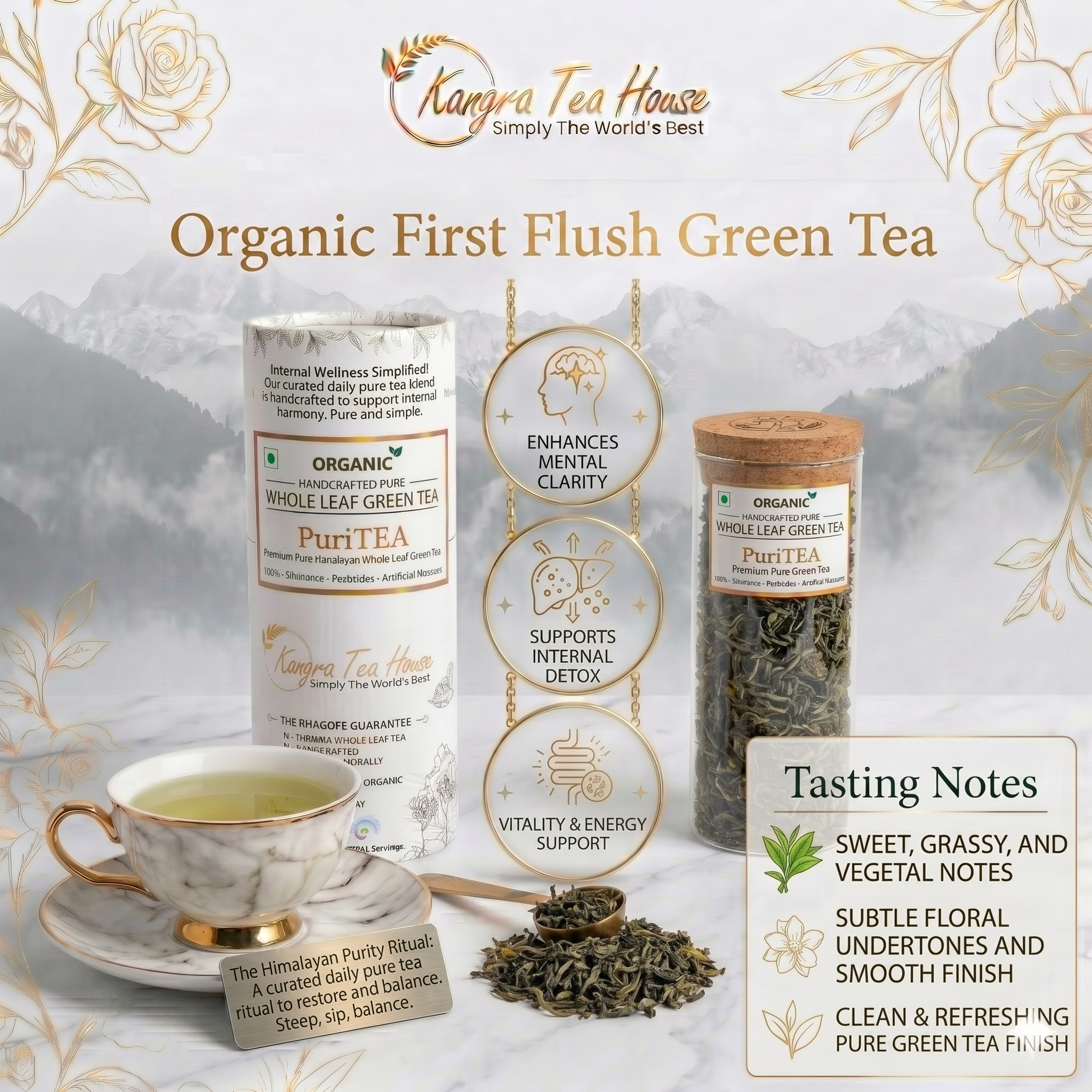 Organic First Flush Whole Leaf Green Tea - Helps in Weight Loss | Fights Viral & Bacterial Infections | Builds Immunity