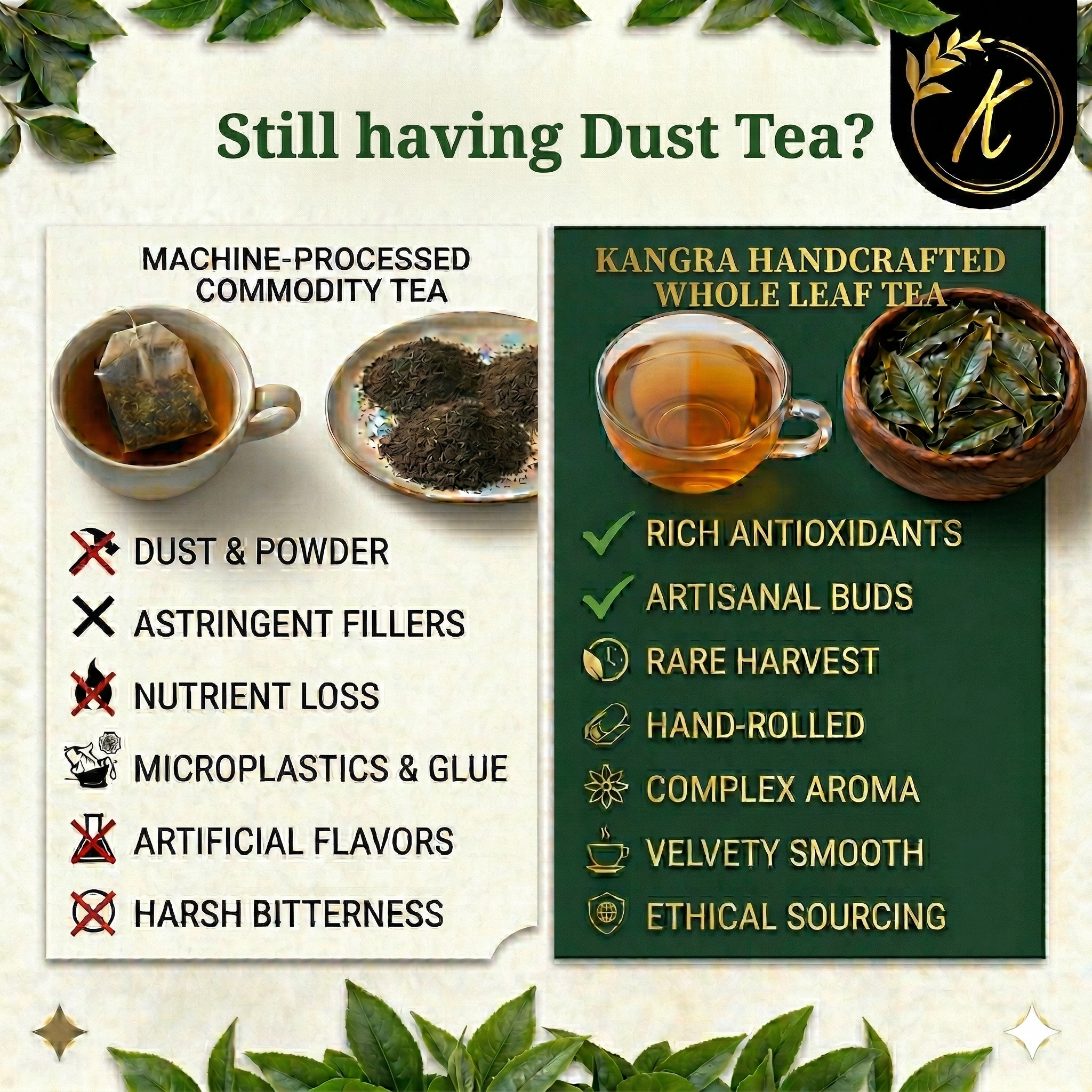 Chamomile Mint Rose Green Tea Hand-Sewn Premium Cotton Tea Bags (SeriniTEA Pack of 6 Reinfusible Potlis)