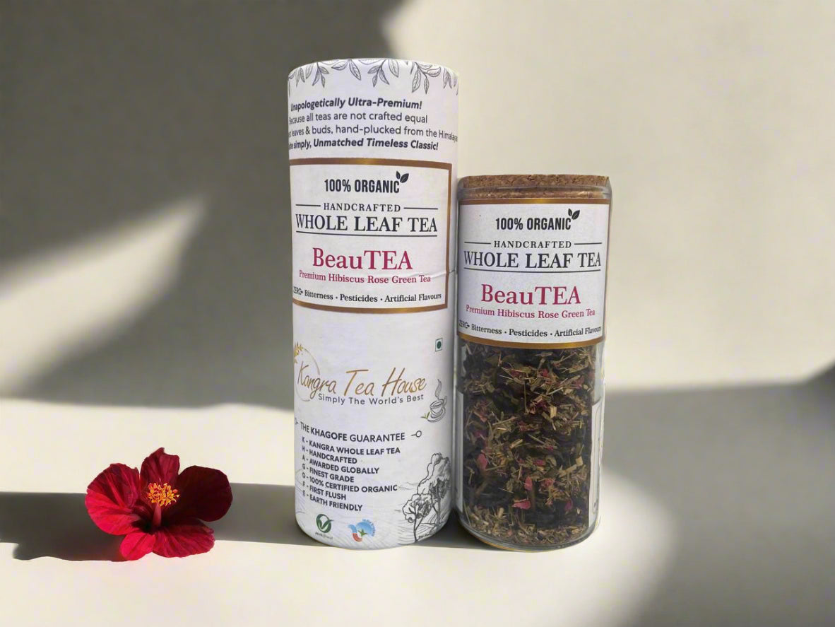 Organic First Flush Hibiscus Rose Whole Leaf Green Tea - Youthful & Glowing Skin | Good for Digestion | Supports Heart Health