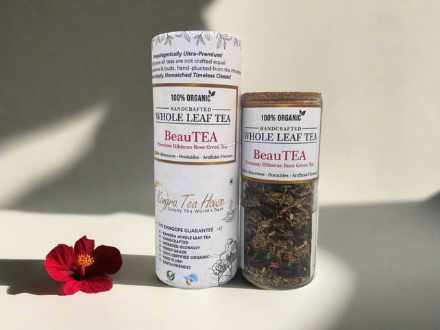 Organic First Flush Hibiscus Rose Whole Leaf Green Tea - Youthful & Glowing Skin | Good for Digestion | Supports Heart Health