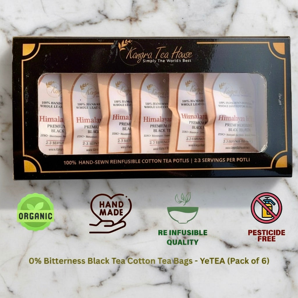 Black Tea 0% Bitterness Hand-Sewn Premium Cotton Tea Bags (YeTEA Pack of 6 Reinfusible Potlis)