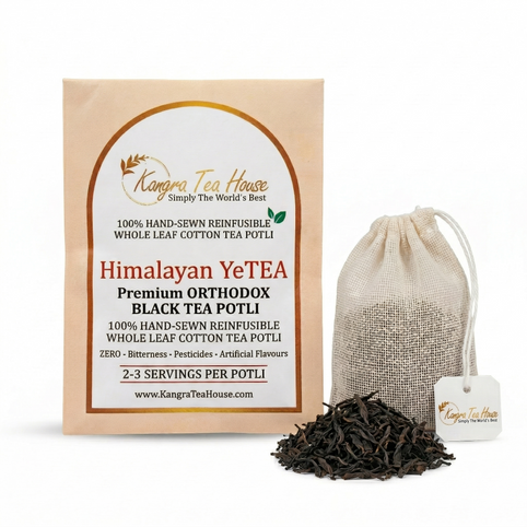 Black Tea 0% Bitterness Hand-Sewn Premium Cotton Tea Bags (YeTEA Pack of 6 Reinfusible Potlis)