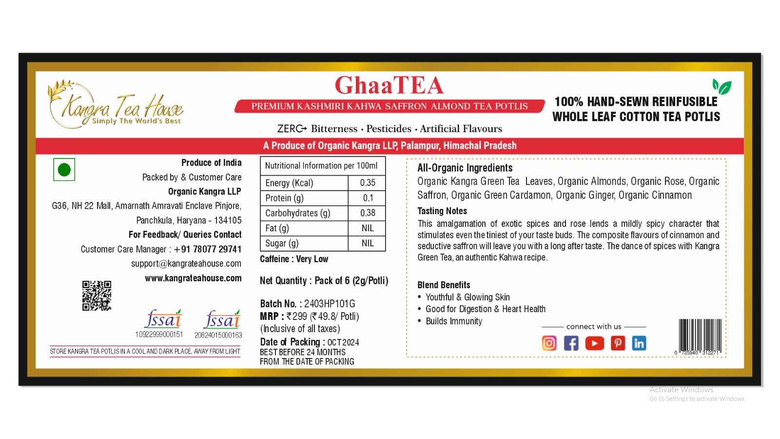 Artisanal Kashmiri kahwa saffron almond cotton tea bag – GhaaTEA – Kangra Tea House