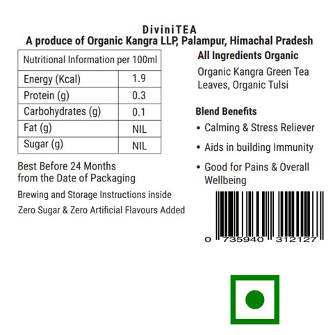 100% Organic Tulsi Whole Leaf Kangra Green Tea - Calming & Stress Reliever | Good for Pains & Viral Infections