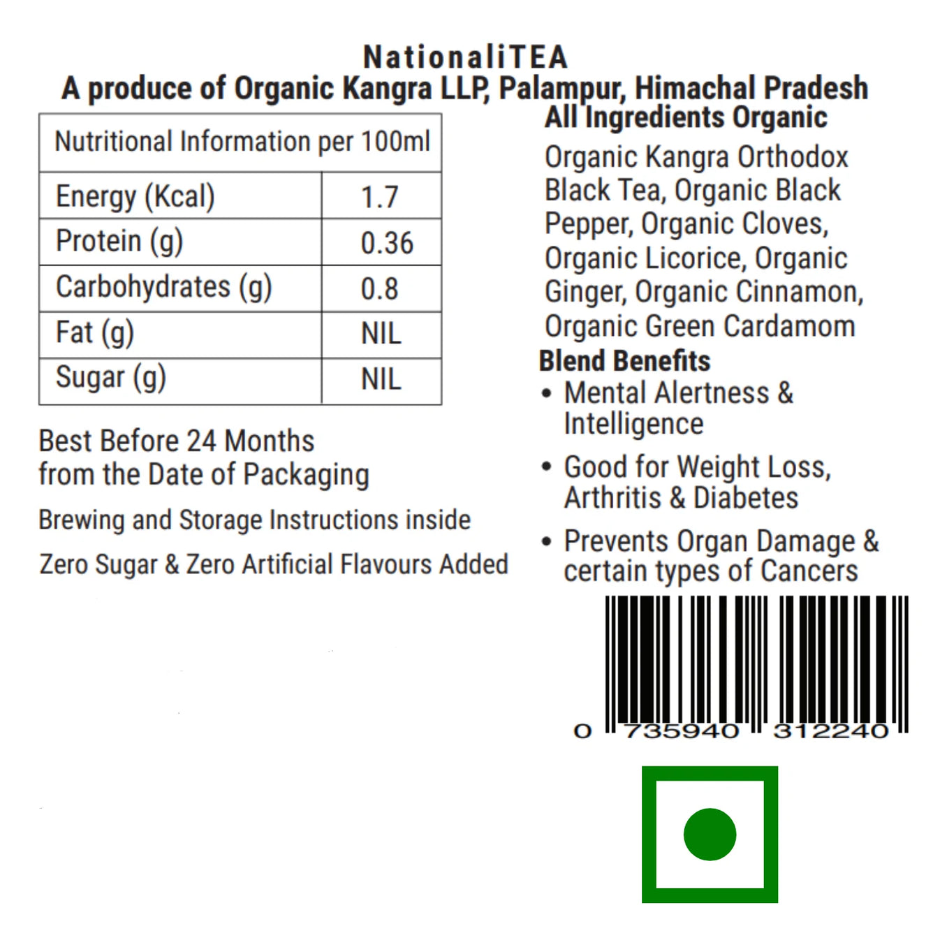 Premium Organic First Flush Masala Whole Leaf Tea - NationaliTEA - Kangra Tea House
