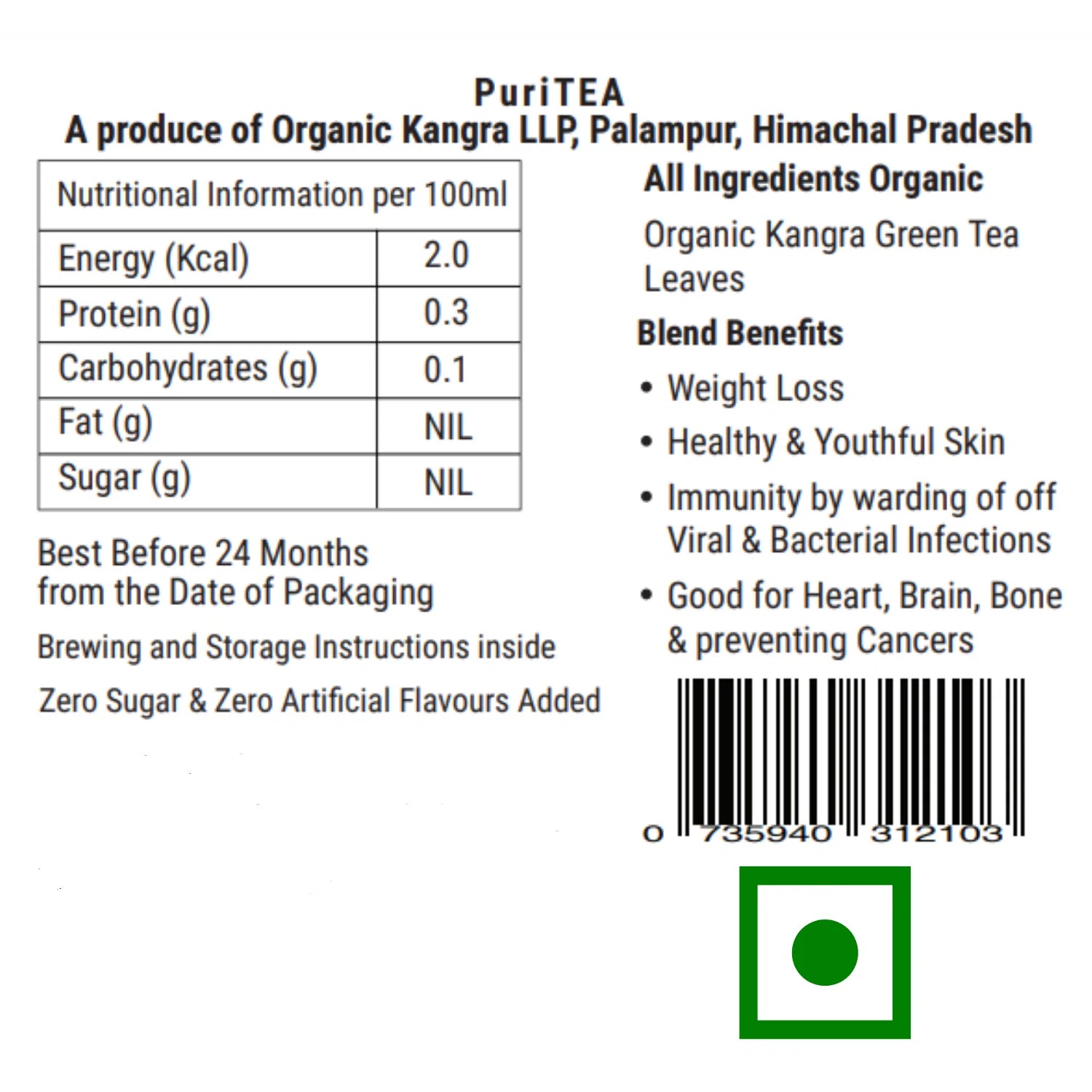 PuriTEA organic green tea 20g trial pack Detox tea – Kangra Tea House